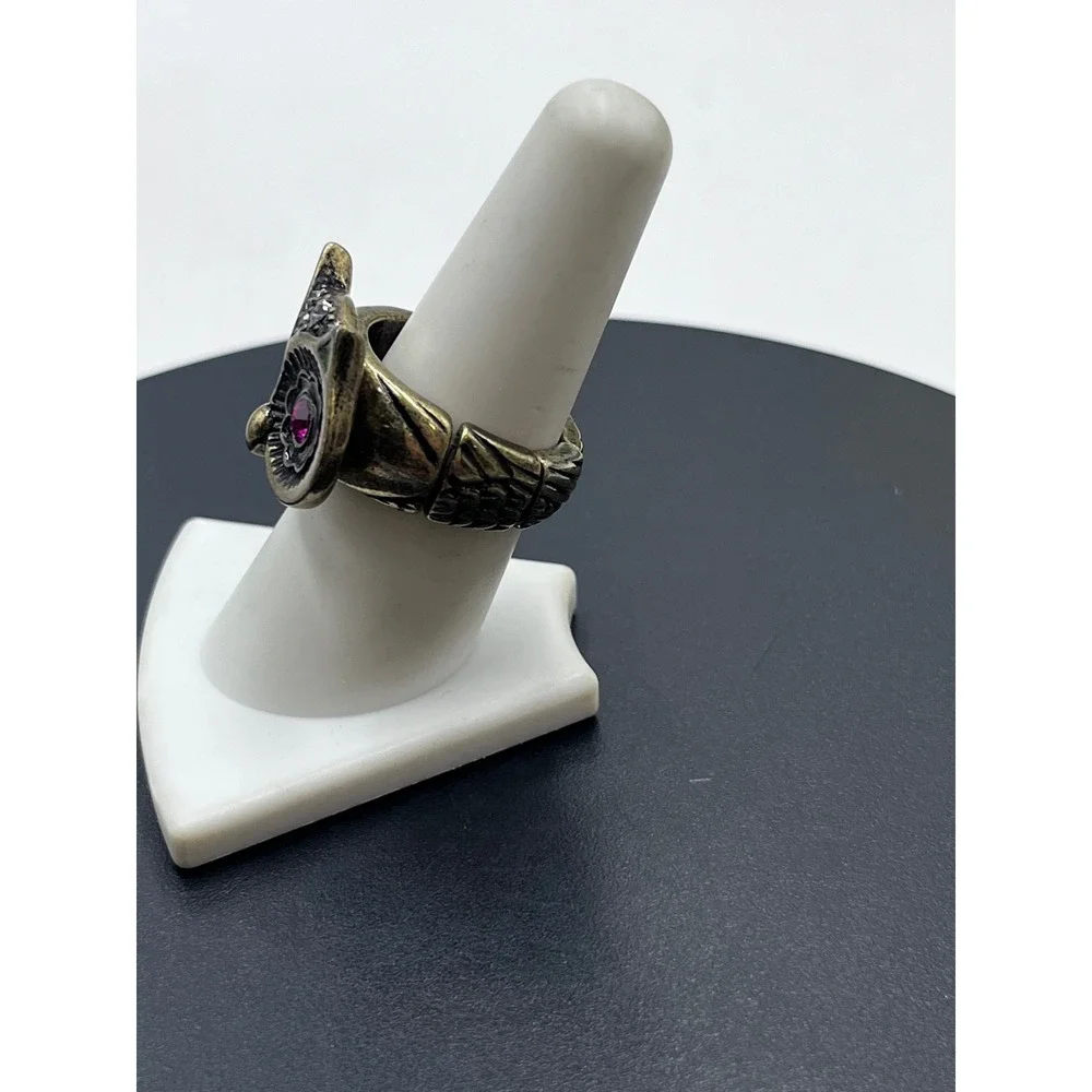 Betsey Johnson Vintage Owl Bronze Pink Rhinestone Vampire Slayer Stretch Ring